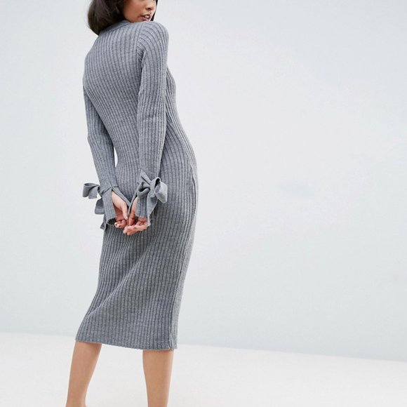 NWOT ASOS Knitted Rib Dress With Knotted Cuff - Picture 4 of 4